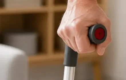 Arm eines Mannes mit Gehstütze