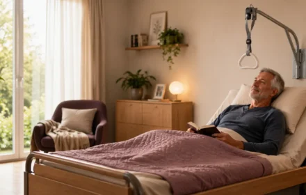 Mann liegt im Pflegebett